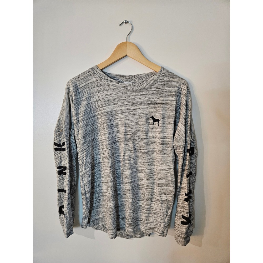 PINK Victoria's Secret Long Sleeve T-Shirt Women XS Gray Excellent‎ Graphic Logo
